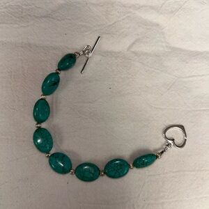 Turquoise Beaded Bracelet with Sterling Heart Charm toggle 6 1/2 inches